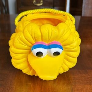 Vintage Big Bird Applause Basket Candy Bucket Rope Handle 1997 Sesame Street